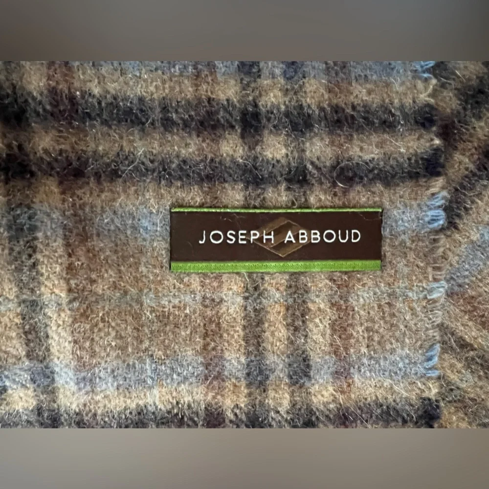 🐑Dark Tan + Black Brown & Blue Plaid Cashmere Scarf by Joseph Abboud